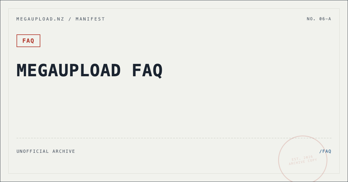 Manifest card for the Megaupload FAQ page