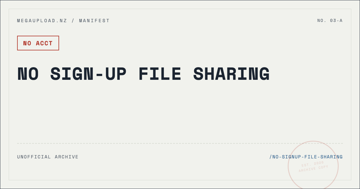 Manifest card for no sign-up file sharing sites