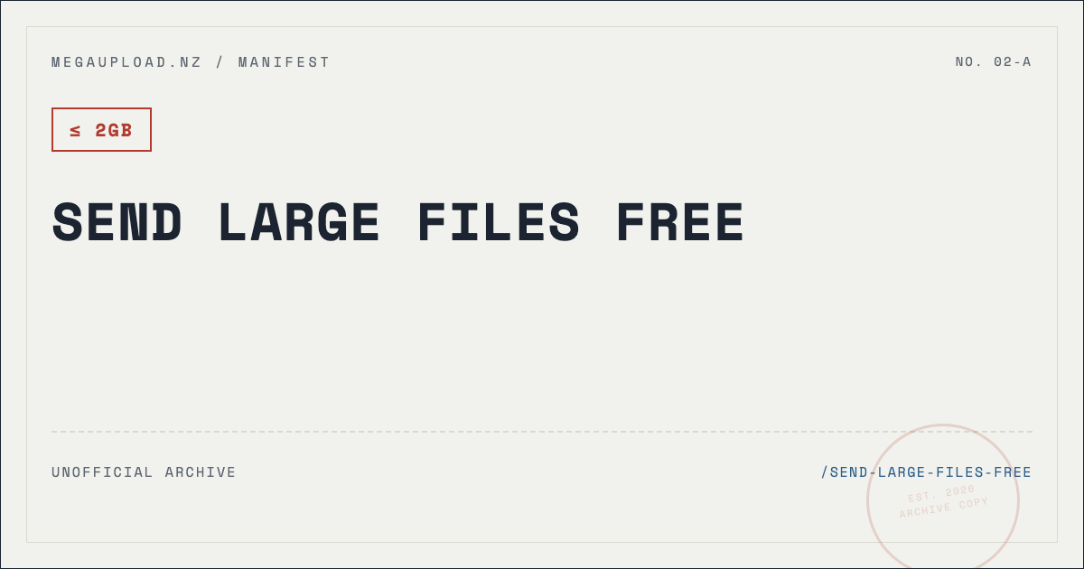 Manifest card for sending large files free with no signup